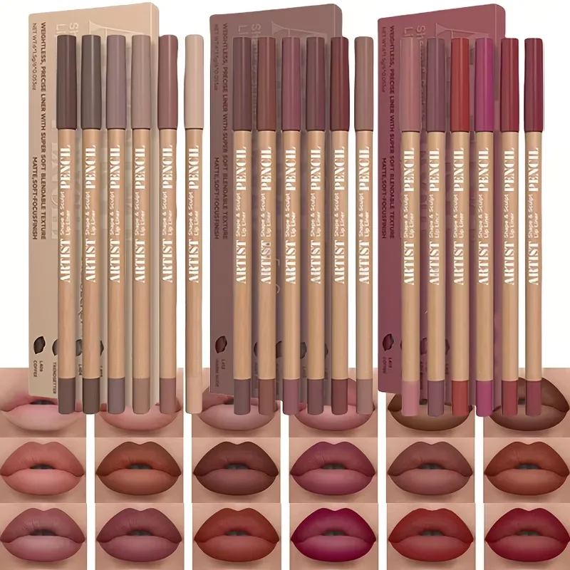 Ensemble de crayons à lèvres velours mat, longue durée, sans séchage, parfait pour le remplissage des lèvres, polyvalent pour tous les types de peau, 6 pièces