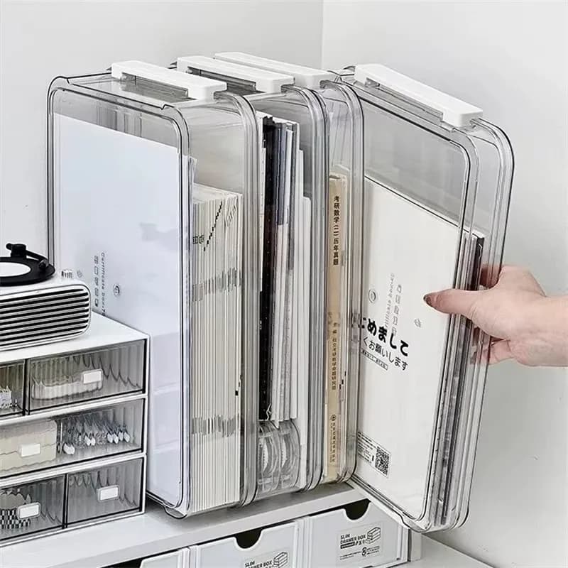 Boîte de rangement de bureau transparente en acrylique pour documents A4, organiseur de fichiers et de papiers d’examen, étui anti-poussière pour cartes domestiques