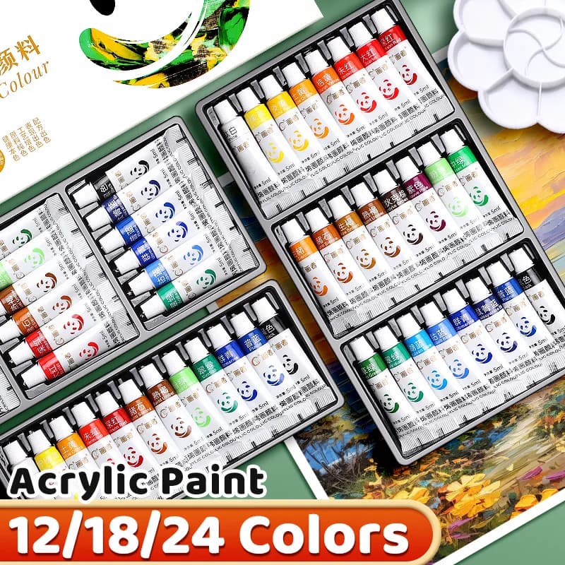 Ensemble de peinture acrylique portable Water-Verde, Art, Pigments, DlY Craft, Dessin, Peinture, Toile, Roche, 12, 18/24 Couleurs, 5ml, 0.17oz