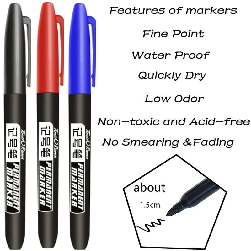Marqueurs de dessin de manga en continu, stylos à croquis à encre étanche, fournitures scolaires d'art de papeterie, noir, bleu, rouge, 6 pièces